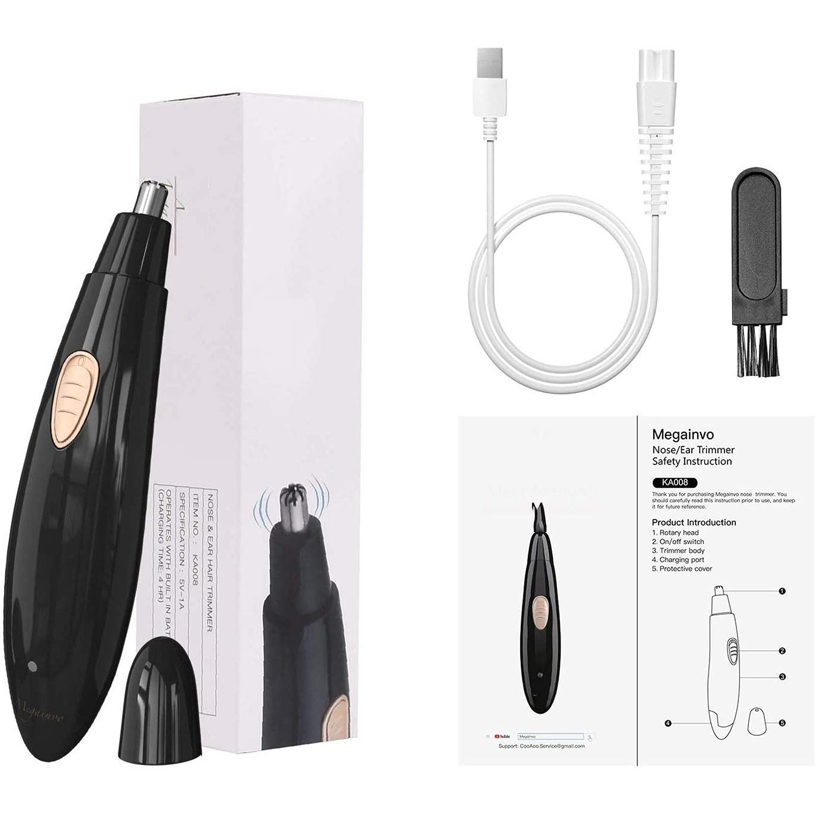 QIYUDS Professional Painless Ear & Nose Hair Trimmer for Men & Women - Rechargeable Eyebrow & Facial Hair Clipper with Cleaning System - Perfect for Grooming, Travel & Daily Personal Care