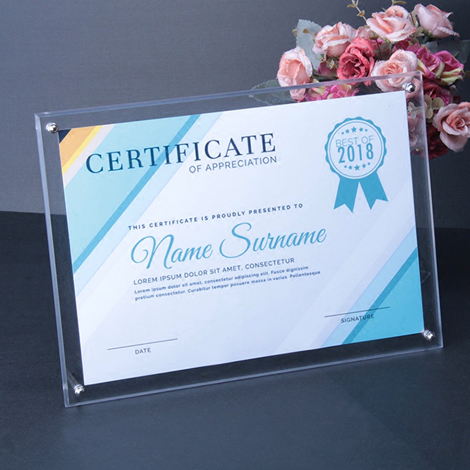 Clear Acrylic Picture Frames with Standoff - A5 Size Tabletop Display for Photos, Certificates, Artwork & Signs | Perfect for Home Decor, Office Presentations & Art Exhibitions