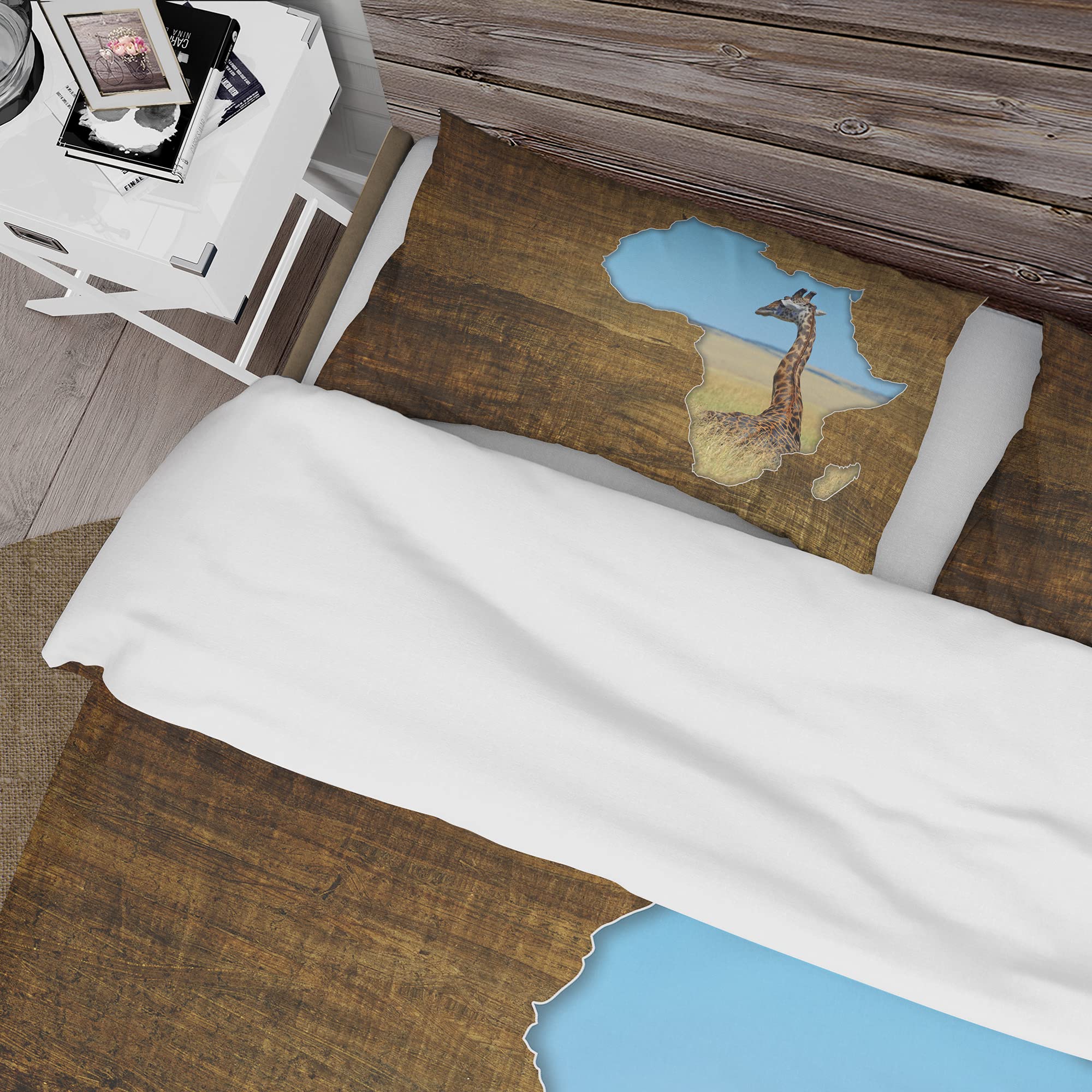 DesignQ Africa Wildlife Map Duvet Cover Set - King Size Brown Bedding Set of 3 Pieces, All Season Comfortable Global Themed Bedroom Decor | Perfect for Safari Lovers, Adventure Themed Rooms & Unique Home Decor