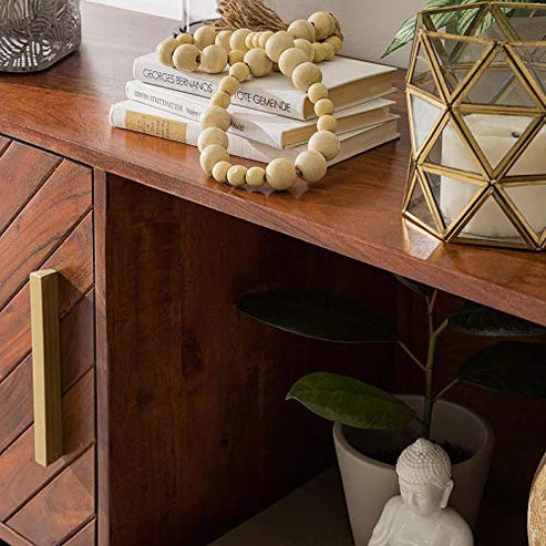 Gfine Solid Acacia Wood & Iron 3-Door Bookshelf Cabinet - 115x40x142cm - Stylish Storage for Living Room, Office & Bedroom
