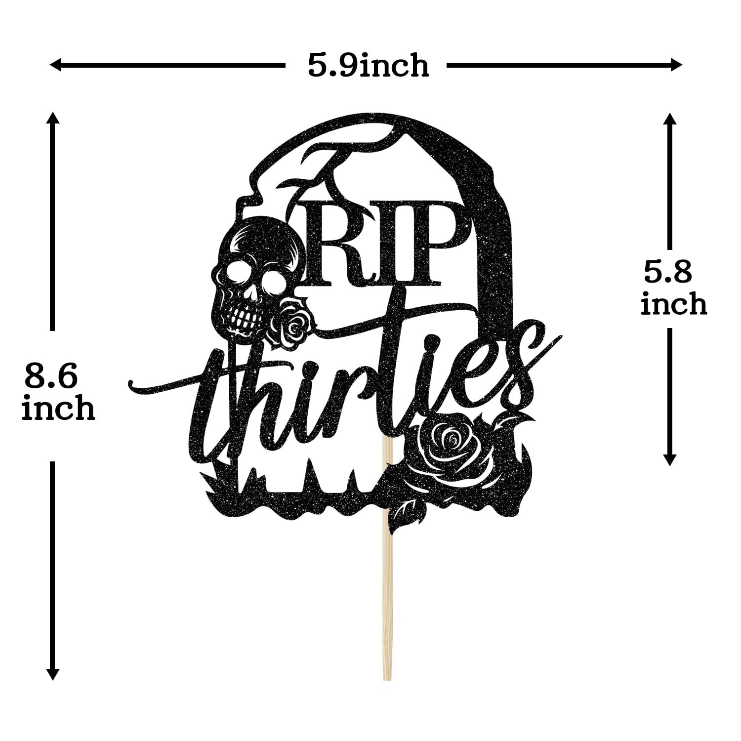 RIP 30s Cake Topper - Death to My Thirties Black Glitter Cake Decor - Funeral Theme 35th & 40th Birthday Party Supplies - Perfect for Dark Humor Celebrations & Milestone Birthday Decorations