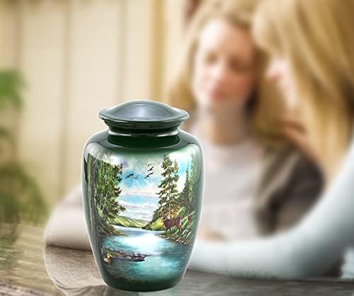 Handcrafted Wooden Memorial Urn for Ashes - Large Deer Engraved Cremation Urn with Velvet Storage Bag | Perfect for Home Memorials, Funeral Services & Pet Ashes Keepsake