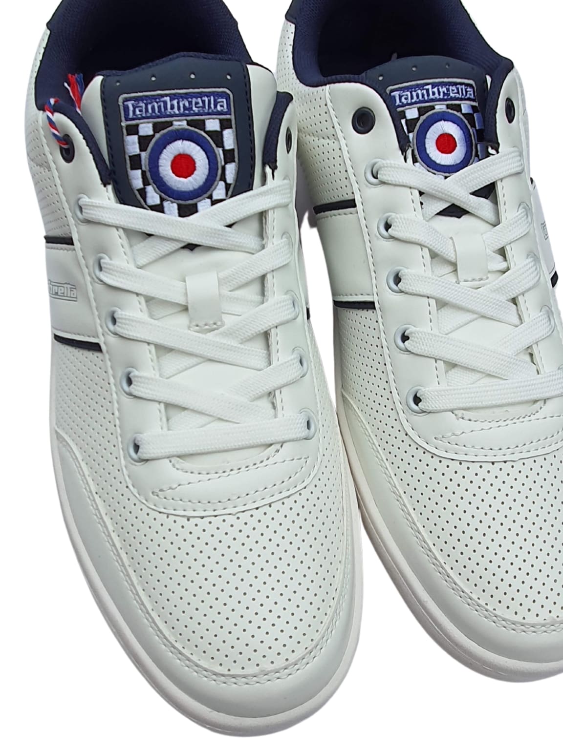 Lambretta White and Navy Men's Casual Sneakers - Comfortable Walking Shoes for Everyday Wear, Gym, and Travel