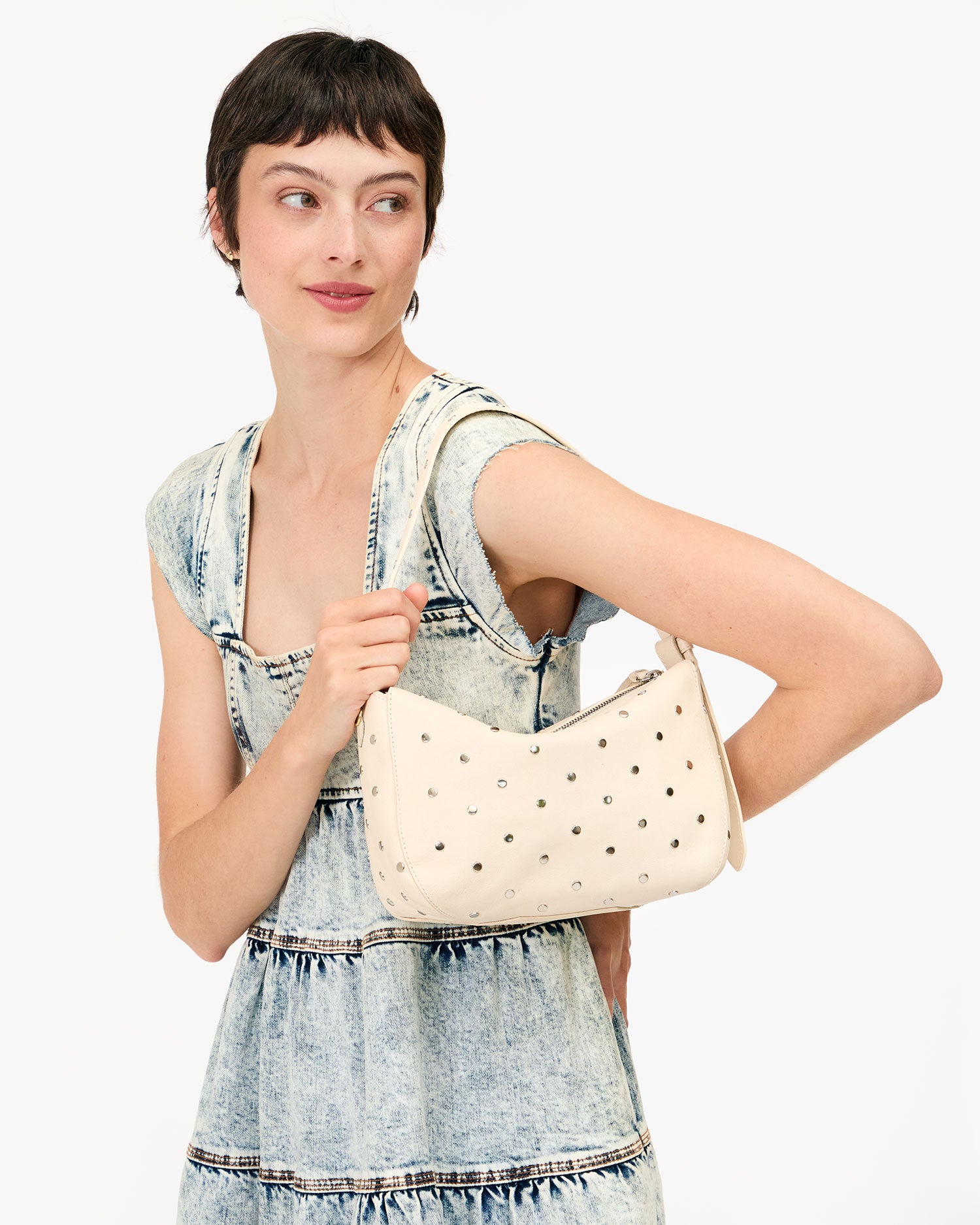 Fleurine Smooth Leather Handbag with Studs - Stylish Women's Crossbody Bag for Work, Travel & Evening Out