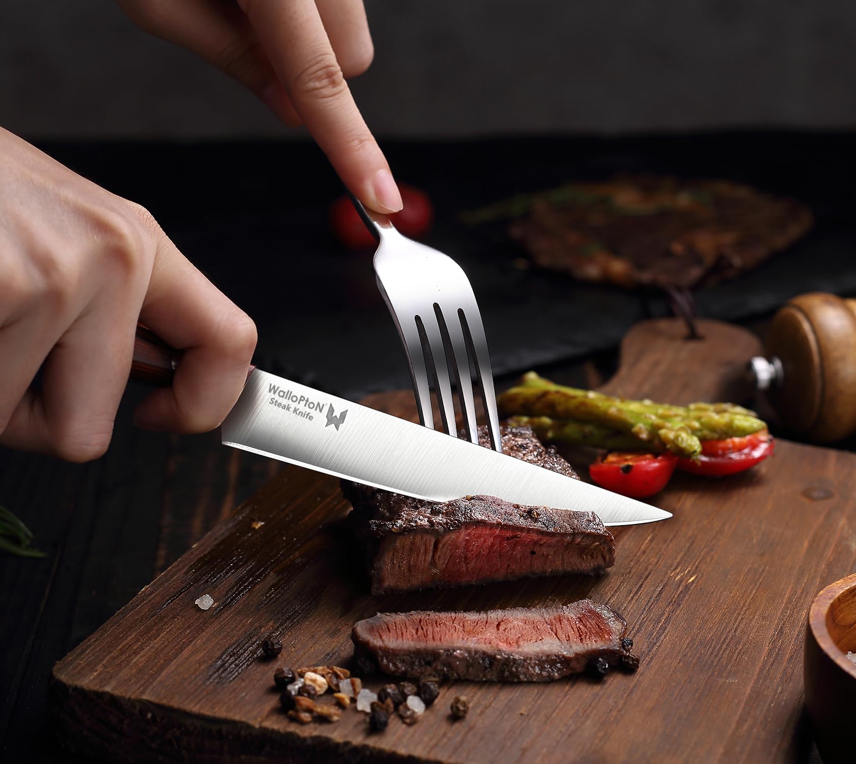 Premium 6-Piece Steak Knife Set - Ultra Sharp High Carbon Stainless Steel Blades with Full Tang Wood Handles - 5