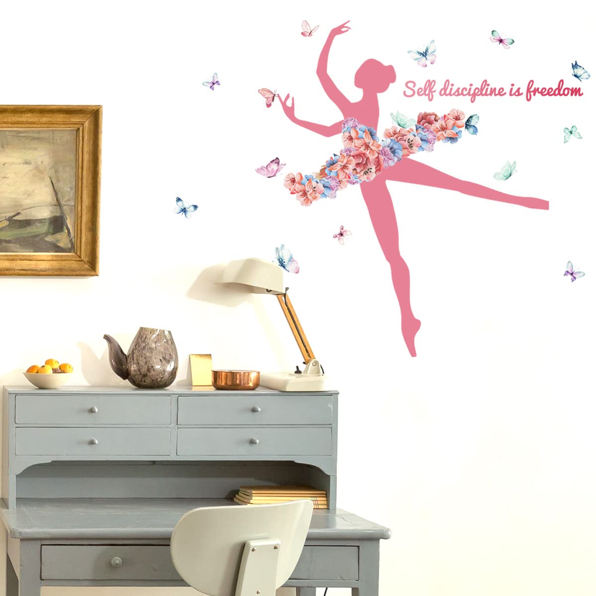 Butterfly Wall Decals for Girls Room - Ballet Themed Peel and Stick Wall Stickers for Living Room, Bedroom, Nursery - PVC Removable Wall Art Decor for Kids, Teens, Home Aesthetic & Instagram Background