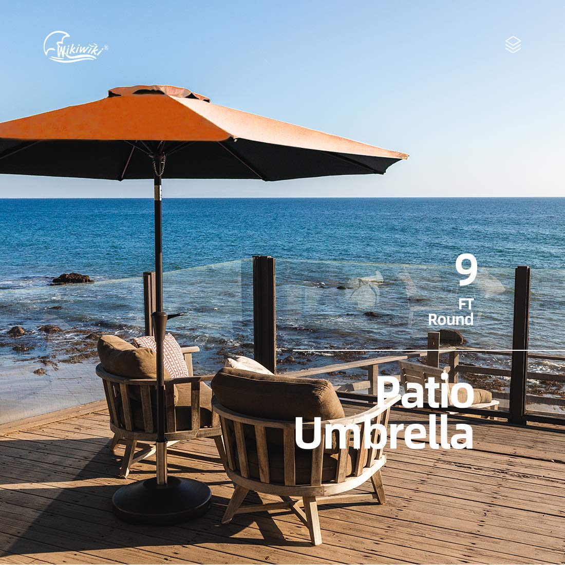 9ft Orange Patio Umbrella with Tilt & Crank for Outdoor Dining