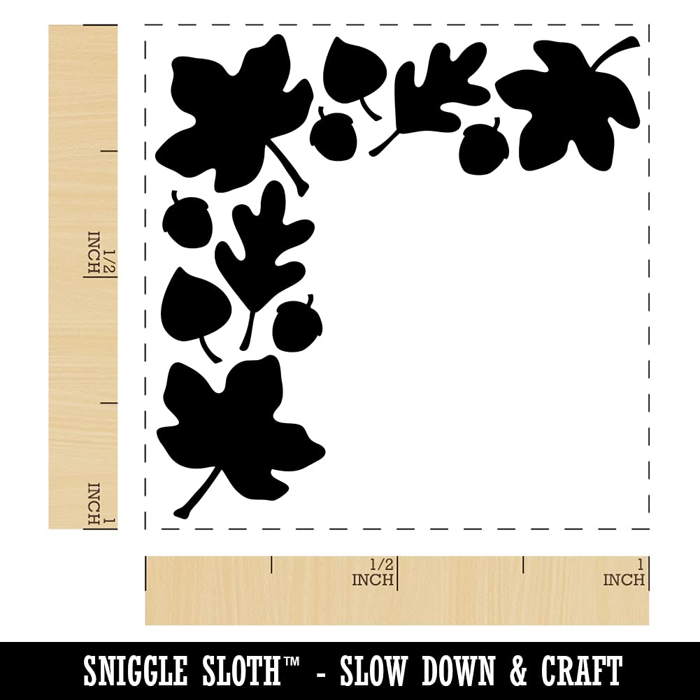 Fall Leaf Corner Acorns Thanksgiving Self-Inking Rubber Stamp - 1 Inch Small Red Ink Stamper for DIY Cards, Scrapbooking & Holiday Crafts