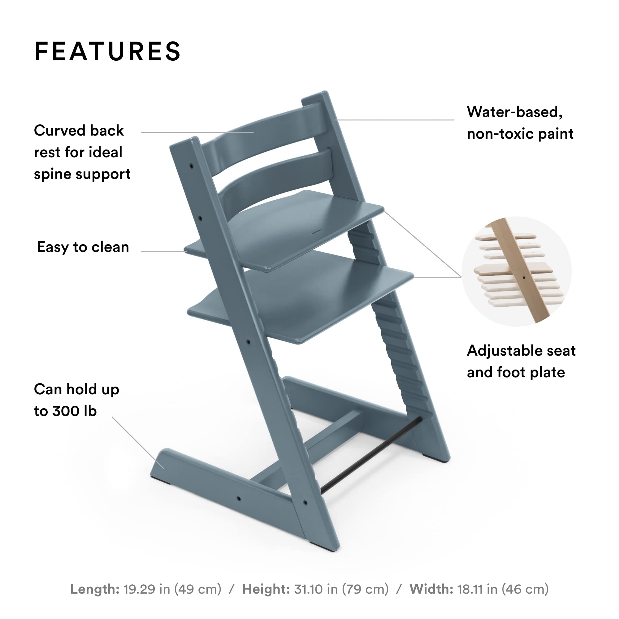 Stokke Tripp Trapp High Chair - Adjustable & Convertible Baby to Adult Chair in Fjord Blue | Ergonomic, Comfortable & Durable Classic Design | Perfect for Dining, Studying & Breastfeeding