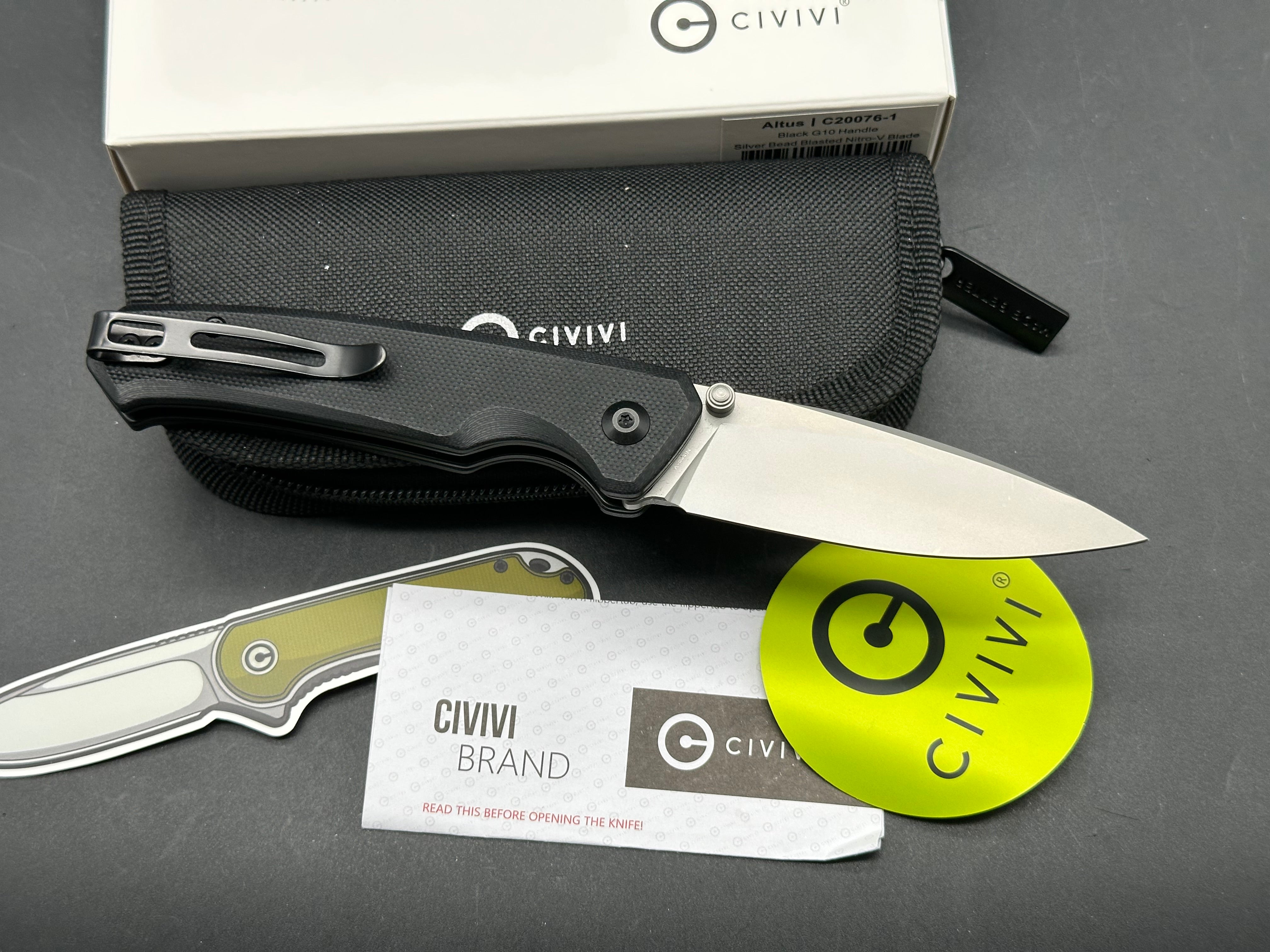 Civivi Altus Folding Pocket Knife - Black G10 Handle, Nitro-V Steel Blade - EDC, Outdoor, Camping, Survival Gear