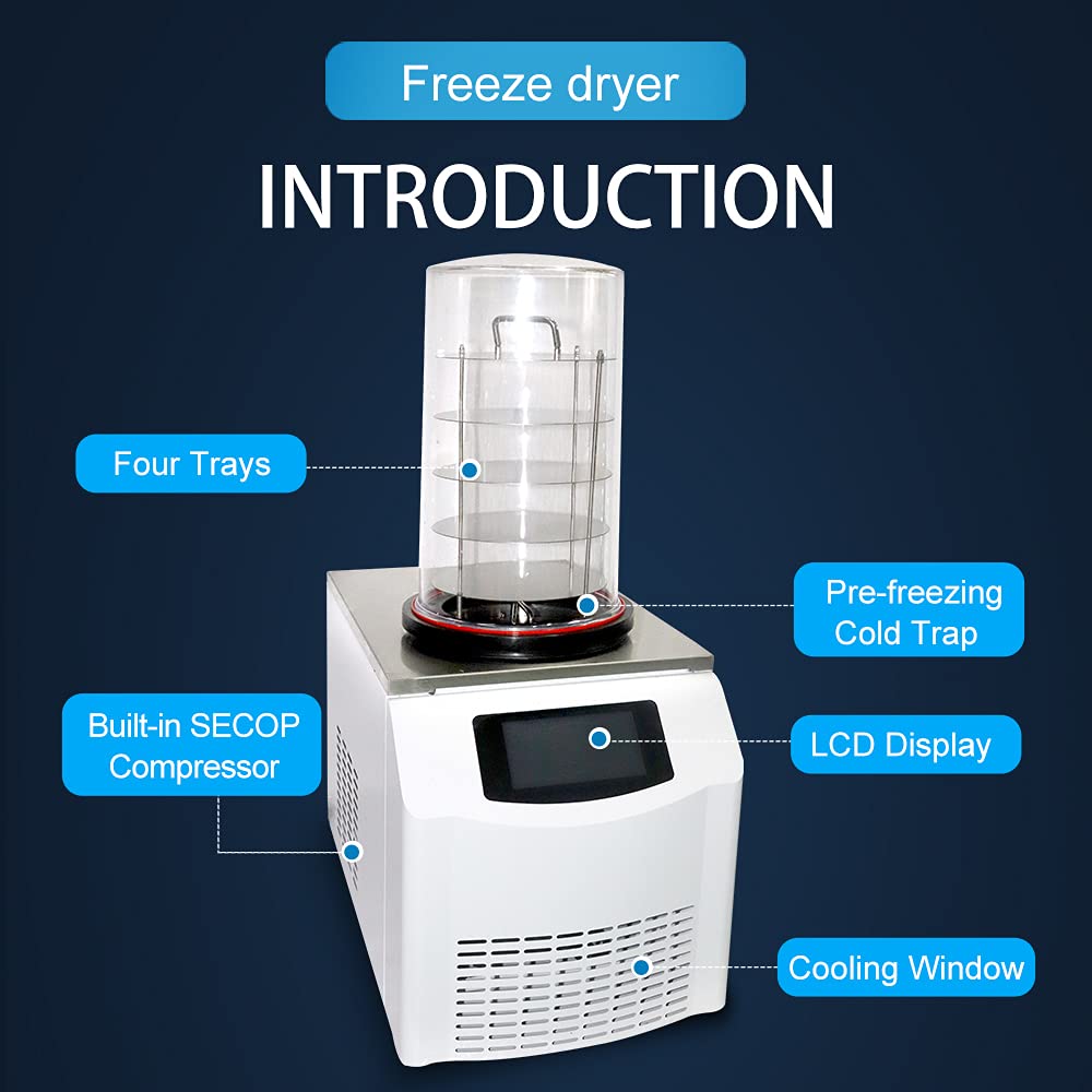 HNZXIB 1.5L Lab Desktop Freeze Dryer -60℃ Vacuum Freeze Drying Machine with Pump 110V/60Hz for Food Preservation, Pharmaceuticals & Laboratory Research