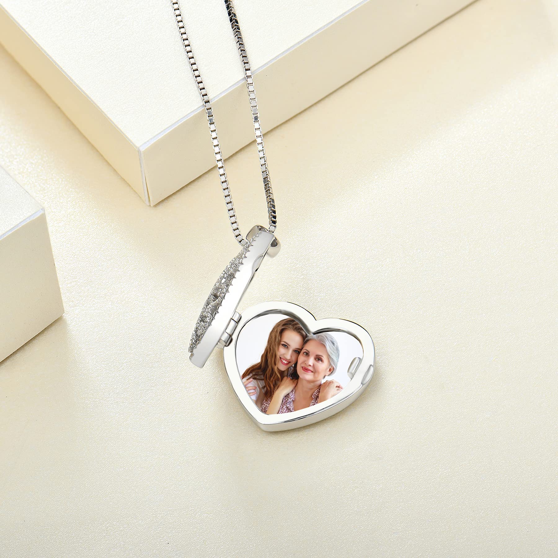 YL Cross Locket Necklace - Sterling Silver Heart Pendant with Birthstone & Filigree Design - Elegant Women's Jewelry for Valentine's Day, Anniversary & Special Occasions