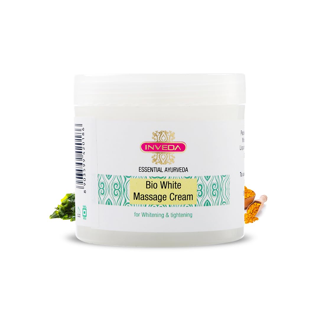 Inveda Bio White Massage Cream with Turmeric & Seaweed Extract - 100ml Face Brightening & Smoothing Cream for Glowing Skin | Perfect for Daily Skincare & Spa Treatments
