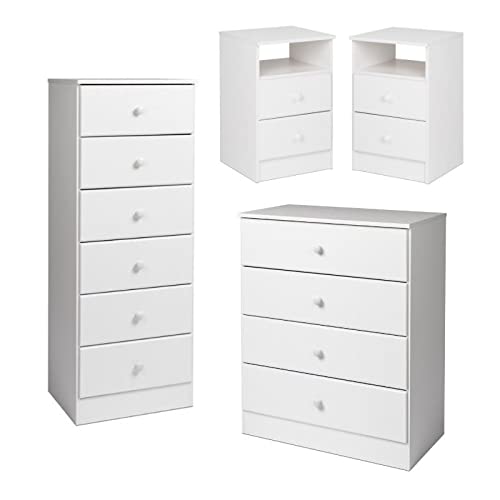 Home Square 4-Piece Bedroom Set with 2 Nightstands, 4-Drawer Dresser & Lingerie Chest - Complete Bedroom Furniture for Master Bedroom, Guest Room & Dorm Decor
