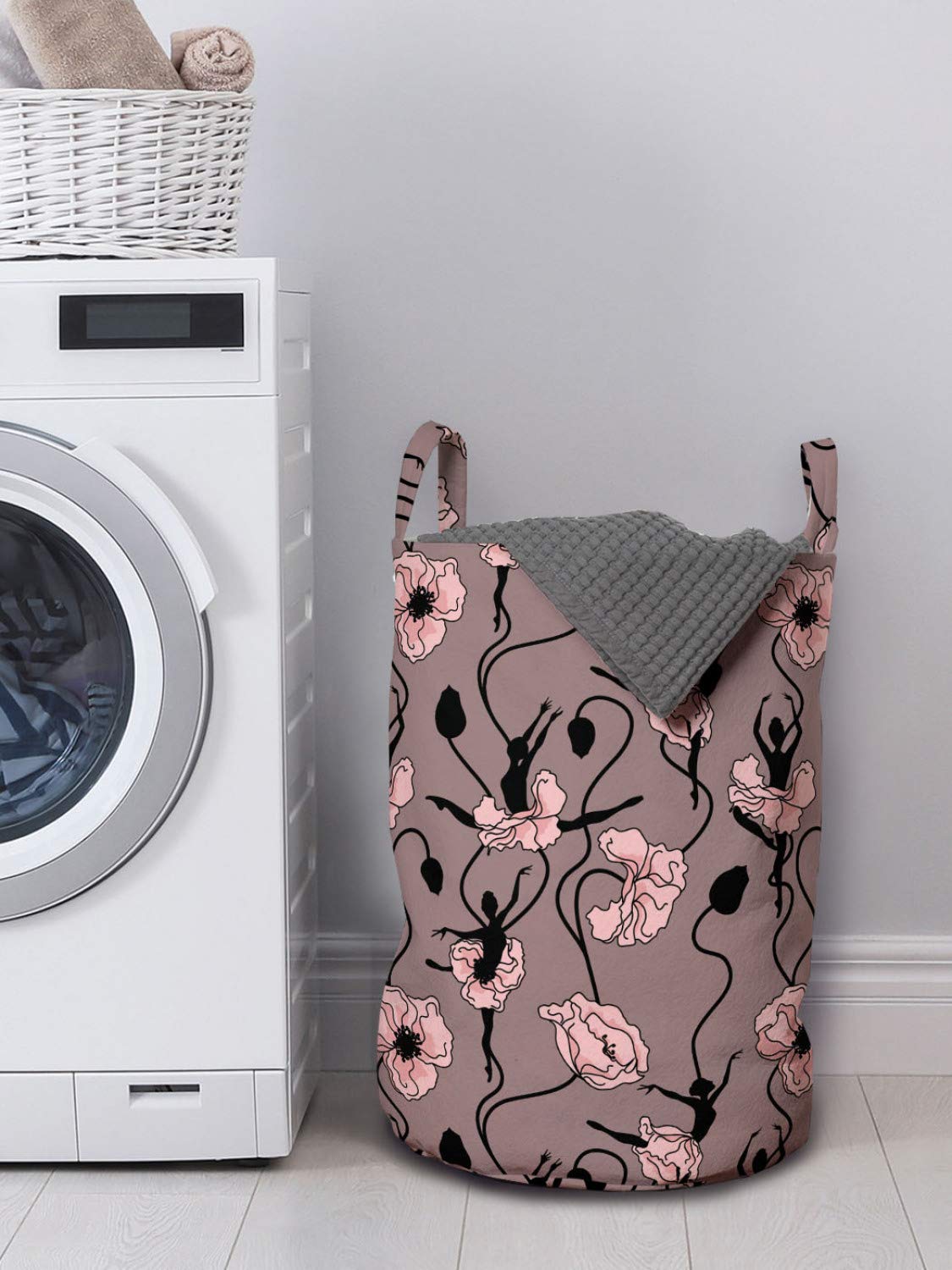 Ambesonne Abstract Laundry Bag with Blooming Flowers & Ballerina Silhouettes - 13