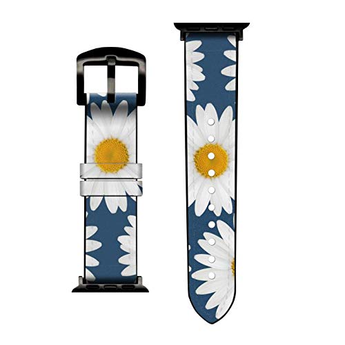 Daisy Blue Leather & Silicone Smart Watch Band for Apple Watch Series 38mm/40mm/41mm - Stylish & Durable Replacement Strap for Workouts, Office & Everyday Wear