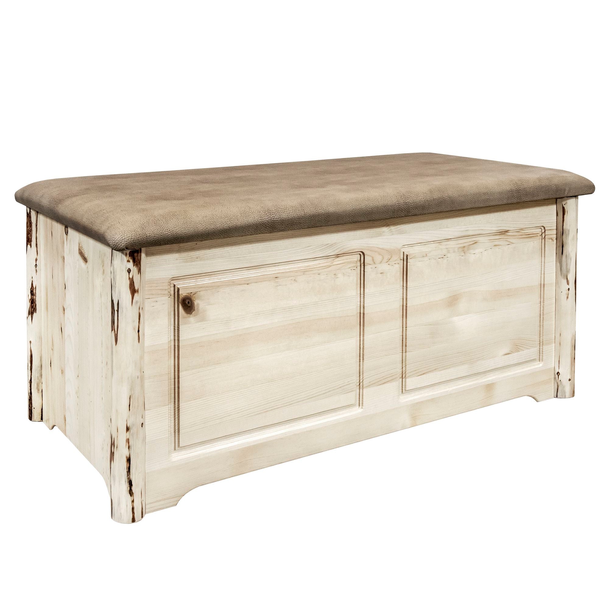 Montana Small Blanket Chest with Upholstered Seat - Rustic Wood Storage Bench for Bedroom, Living Room & Entryway