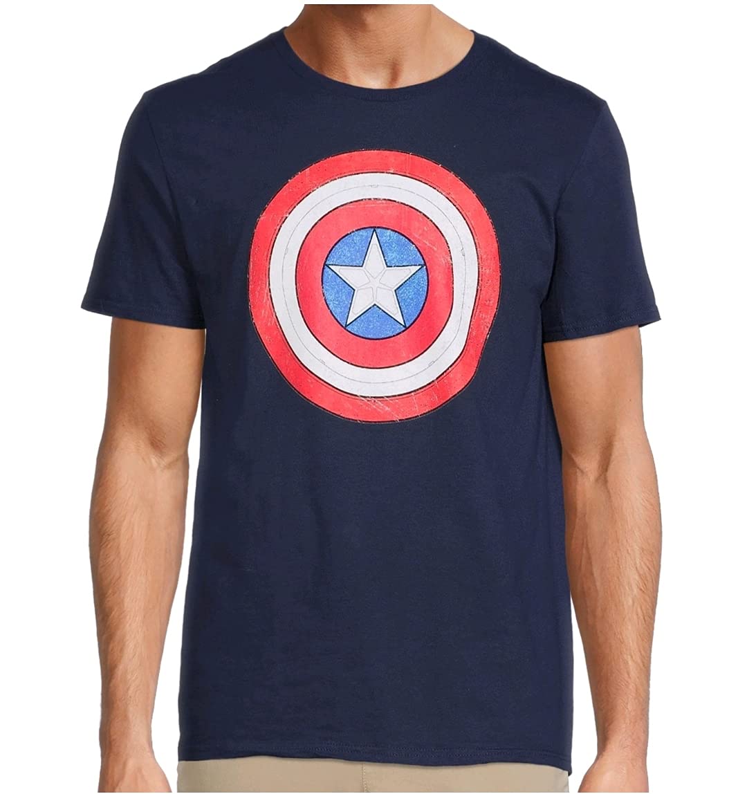 Official Captain America Logo Navy Graphic T-Shirt - Licensed Marvel Apparel for Men - Small Size - Perfect for Cosplay, Comic Con & Superhero Fans