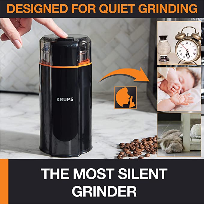 KRUPS Silent Vortex 3-in-1 Electric Coffee Grinder - Stainless Steel Blades, 200W Power, Blemished Packaging with Full Warranty (Model GX332850) - Perfect for Home, Office & Coffee Shops