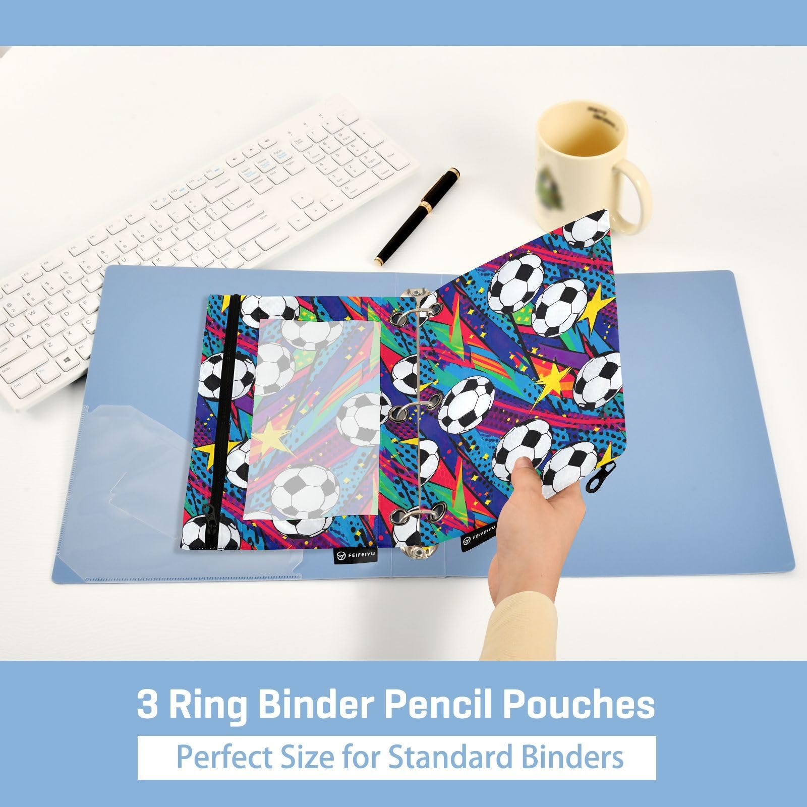 2 Pack Clear Zippered Soccer Football Pencil Pouch for 3-Ring Binder - Durable Office Supplies Organizer for School, Work & Sports Gear Storage | Perfect for Students, Teachers & Soccer Fans