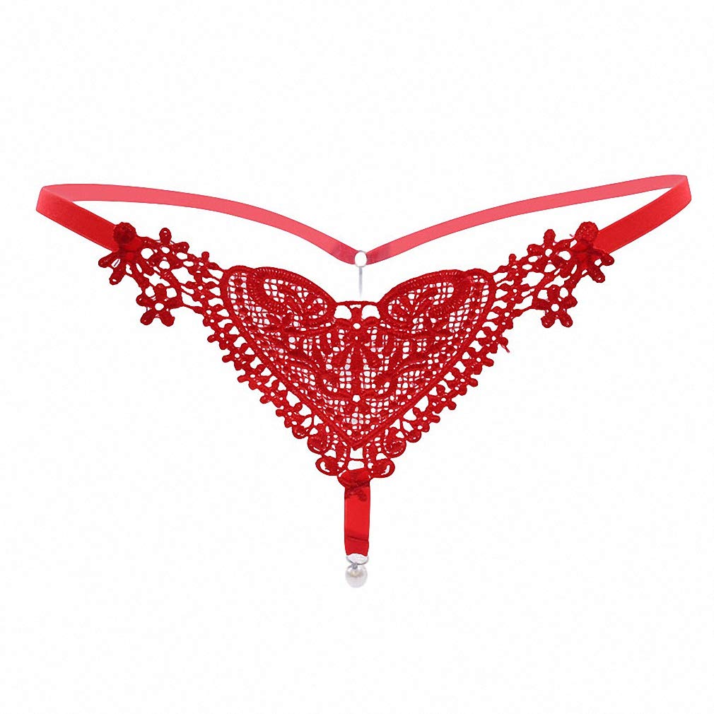 Sexy Women's Thongs & G-Strings with Pearl Accents, Lace Trim & Sheer Hollow Out Panties - Perfect for Valentine's Day, Bridal Lingerie & Sensual Occasions