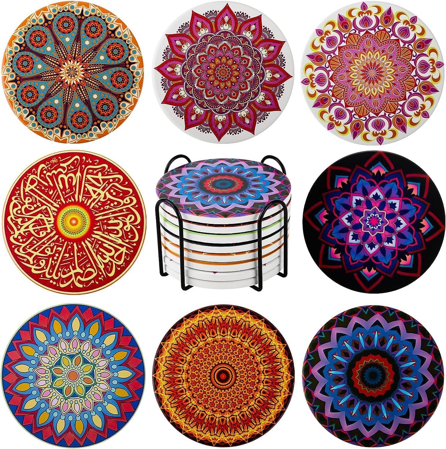 6-Pack Round Absorbent Ceramic Coasters with Cork Base - Drink Coasters for Wine, Mugs & Cups - Tabletop Protection & Home Decor Gift (Color) - Perfect for Parties, Dining & Office Use