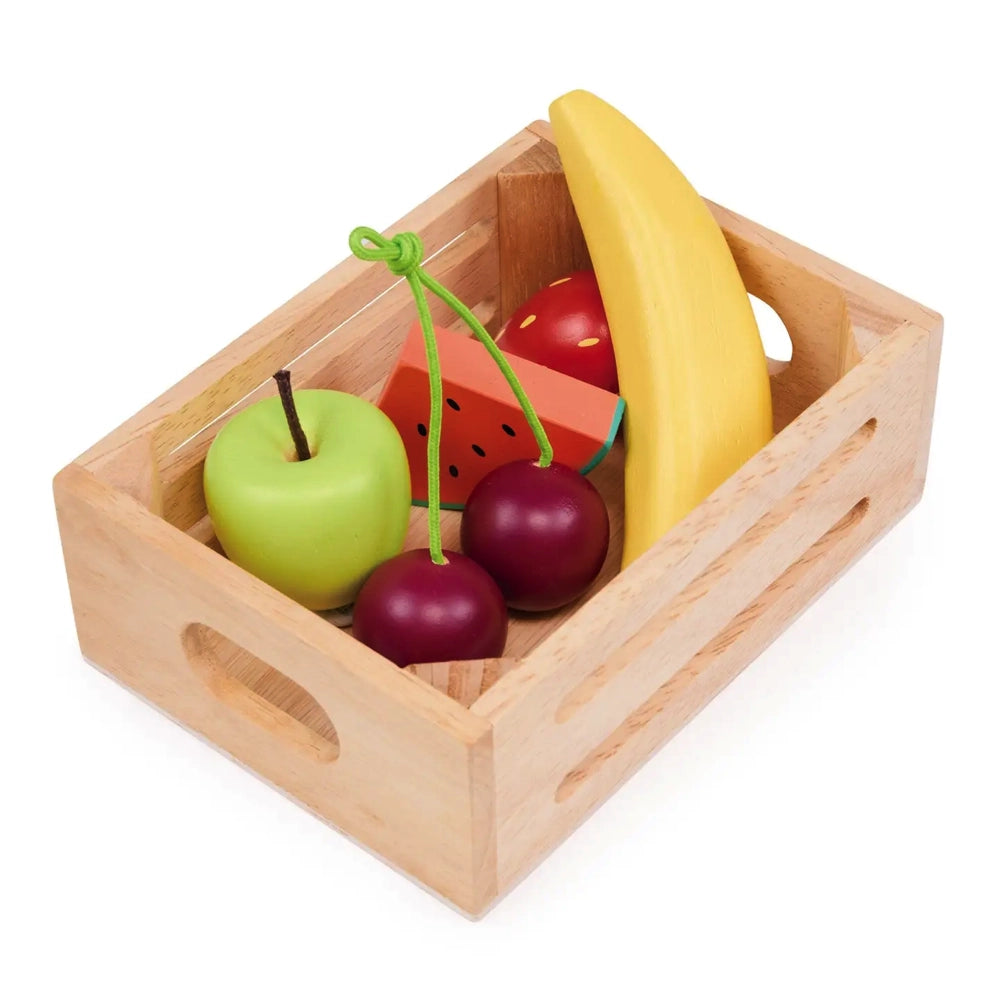 Mentari Toys Orchard Crate - Wooden Fruit & Vegetable Play Set for Kids - Montessori Learning Toy for Toddlers - Perfect for Pretend Play, Early Education & Sensory Development