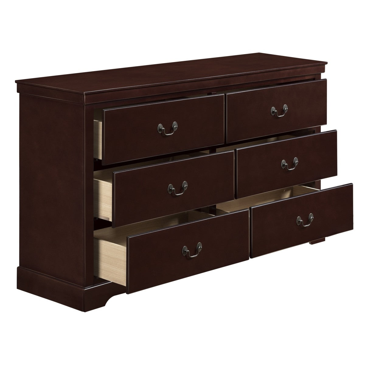 Stylish Cherry Wood 6-Drawer Dresser with Satin Nickel Handles - Perfect for Bedroom Storage & Organization