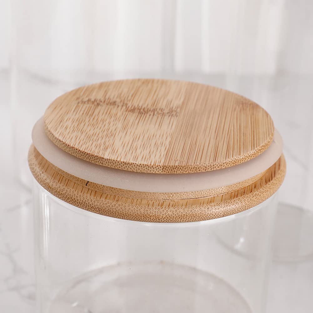 2-Pack 250ml Clear Glass Jars with Airtight Bamboo Lids - 8oz Sugar, Candy & Spice Storage Containers - Kitchen Pantry Organization for Baking, Coffee, Tea & DIY Crafts - Leakproof Canisters with Wooden Covers for Home & Office Use