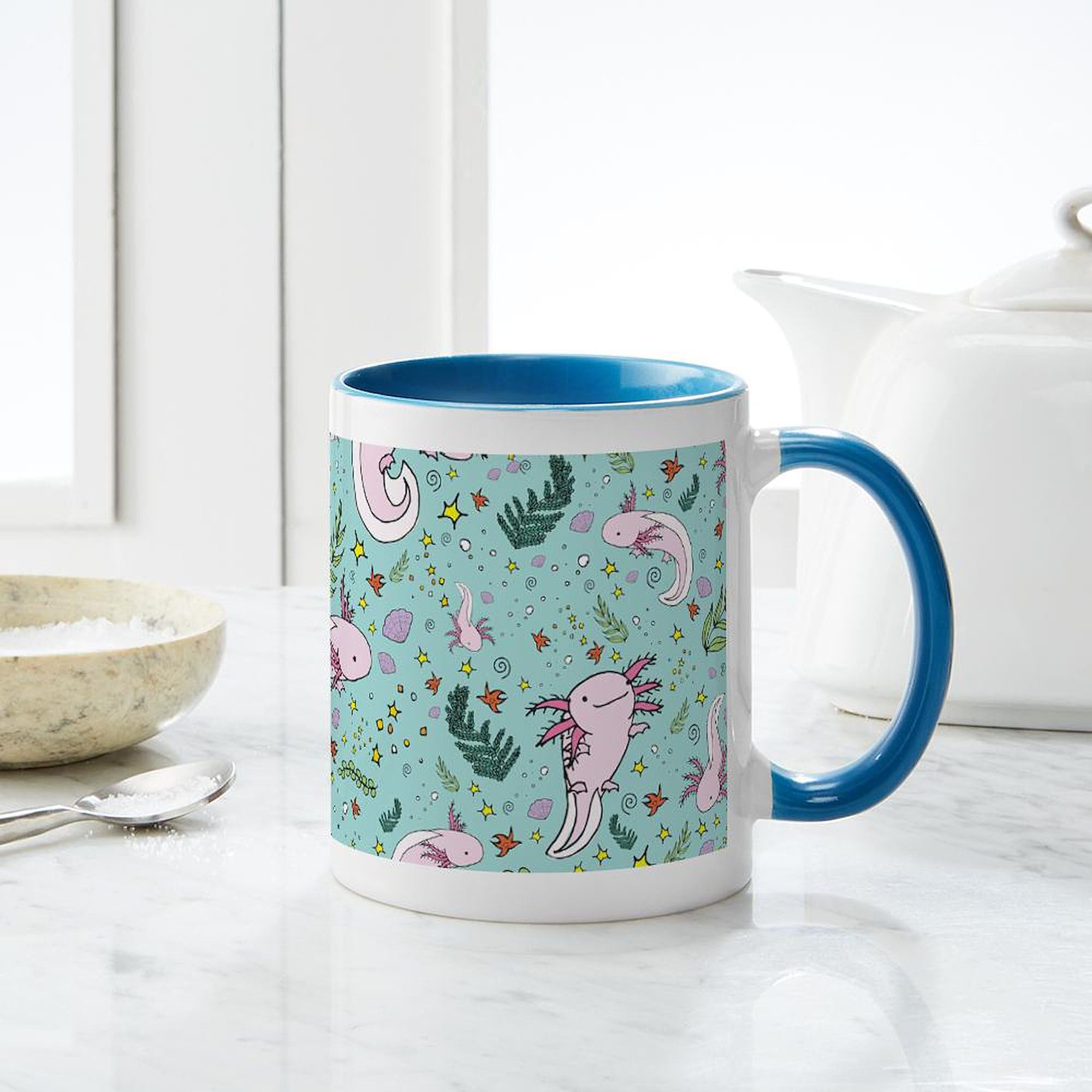 Axolotls Ceramic Coffee Mug 11 oz (325 ml) - Cute Mexican Salamander Design, Perfect for Hot & Cold Drinks - Ideal for Home, Office, or Gift Giving