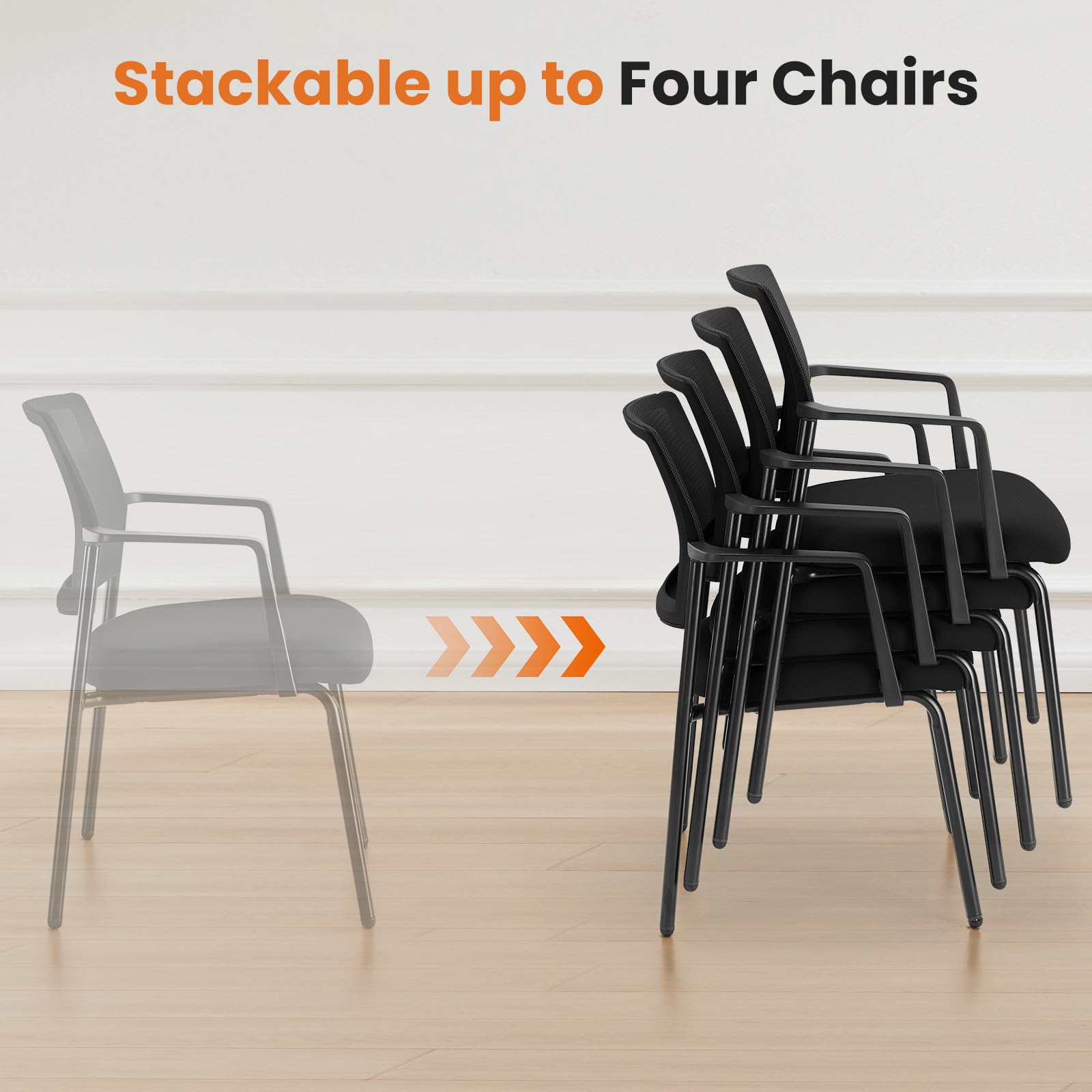 Ergonomic Office Guest Chair - Mesh Back Stacking Arm Chair with Lumbar Support & Thickened Seat Cushion - No Wheels for Conference Room, Reception, Lobby & Waiting Area (1 Pack, Black) - Perfect for Professional Offices, Corporate Spaces & Home Workstations