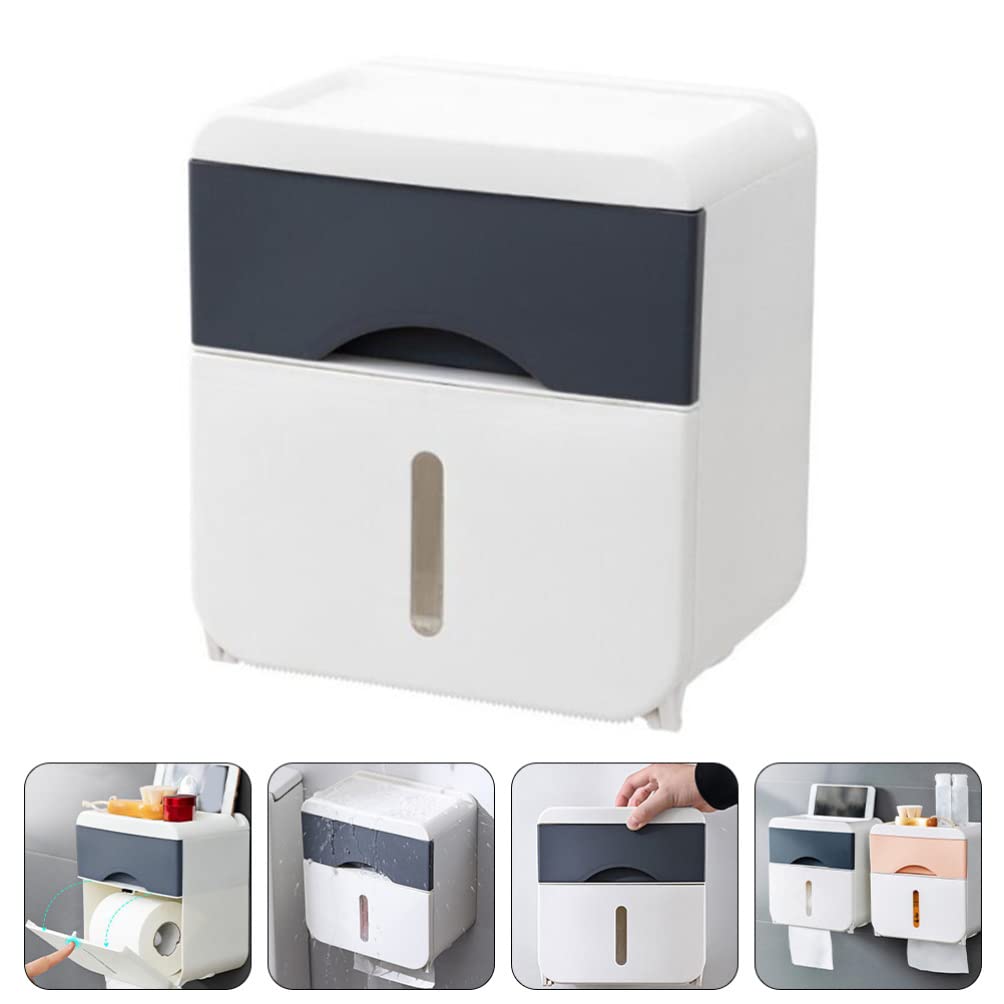 FOMIYES No-Drill Bathroom Storage Box & Toilet Paper Holder - ABS Wall-Mounted Tissue Organizer for Bathroom, Kitchen, RV - Space-Saving Shelf for Toilet Rolls, Facial Tissues & Bath Essentials