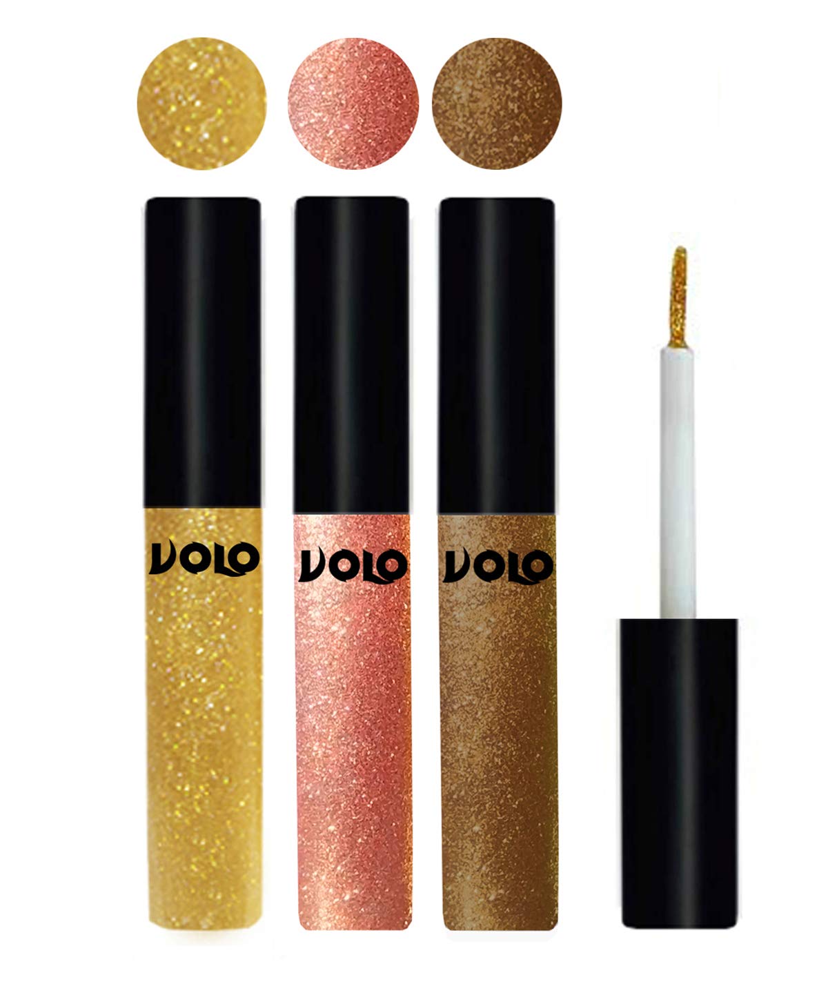 Volo Waterproof Glitter Eyeliner - Smudge Proof, Long Lasting (Light Golden, Rose Gold, Copper) - Perfect for Party Makeup, Night Out & Special Occasions