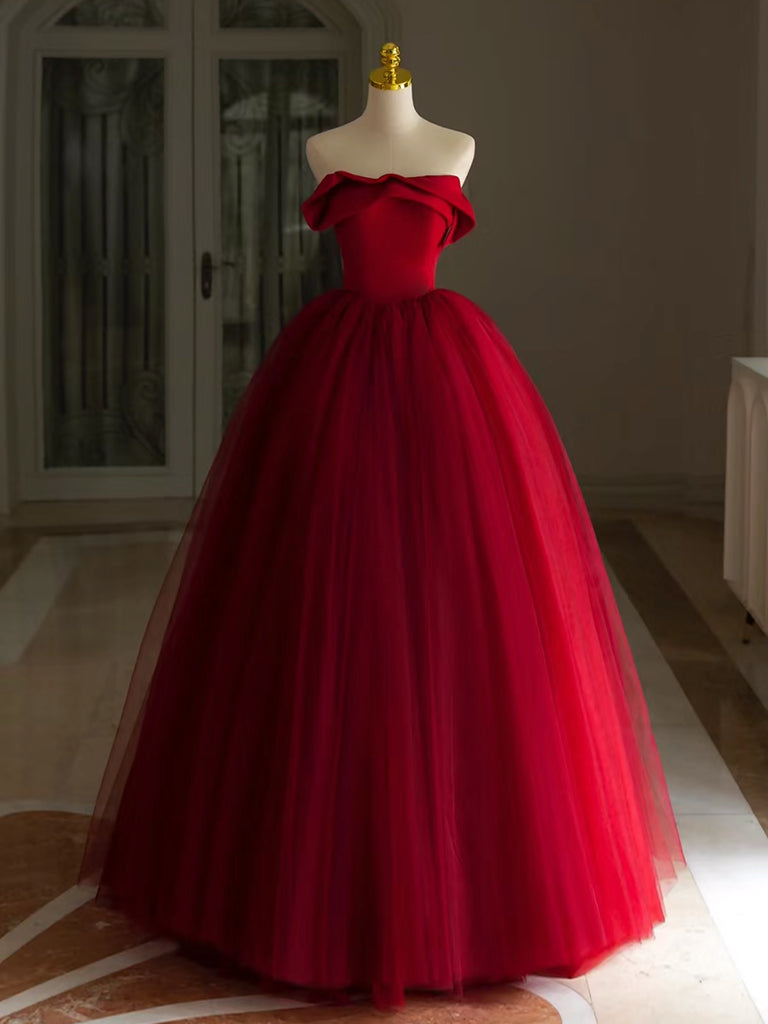 Elegant A-Line Tulle Burgundy Long Prom Dress for Women - Formal Evening Gown for Homecoming, Ball, Wedding & Special Occasions