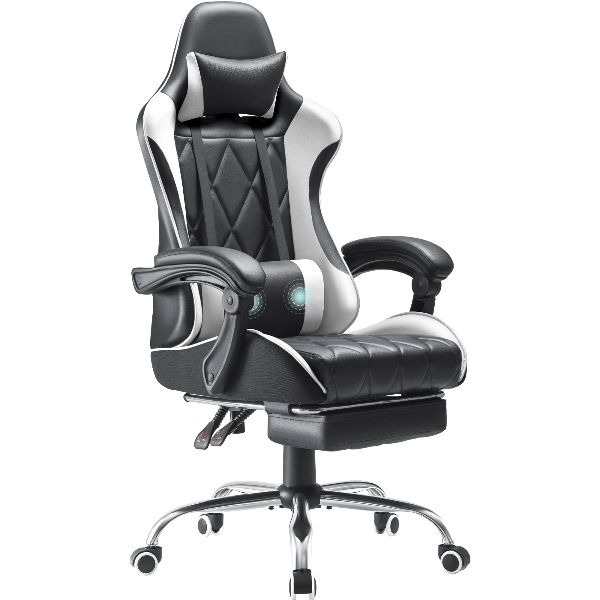 Homall Ergonomic Gaming Chair with Footrest & Lumbar Support - High Back Computer Chair with Swivel Seat & Headrest for PC Gamers - Perfect for Office, Streaming & Esports (White)