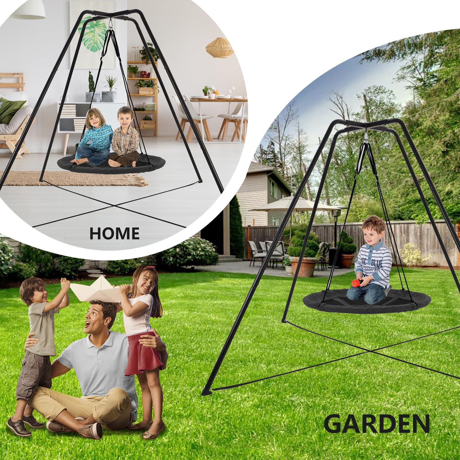 Heavy Duty 330LBS Metal Swing Stand for Kids - Outdoor & Indoor Backyard Play Set, Anti-Rust All-Weather Steel Frame (Saucer Swing Not Included) - Perfect for Backyard Fun, Playgrounds, and Family Outdoor Activities