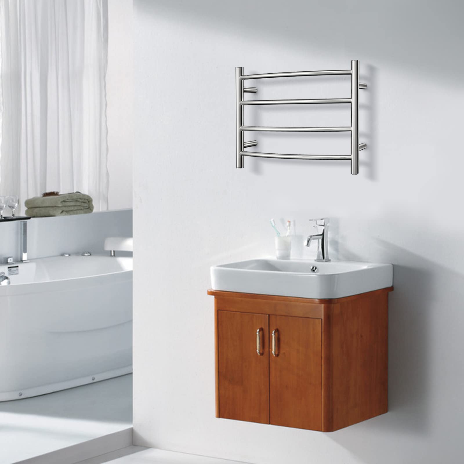 Polished Chrome Electric Heated Towel Rack - Wall Mounted Bathroom Towel Warmer, 4-Bar Stainless Steel Drying Rack (40W, 16.54x23.62x5.51 inches) - Perfect for Spa-Like Bathroom Luxury & Quick Drying