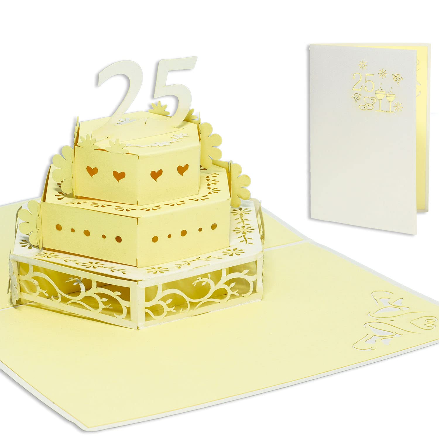 LIN Pop Up 3D Greeting Card for 25th Silver Wedding Anniversary - Handmade Wedding Cake Design (#211) | Perfect for Anniversary Gifts & Romantic Celebrations