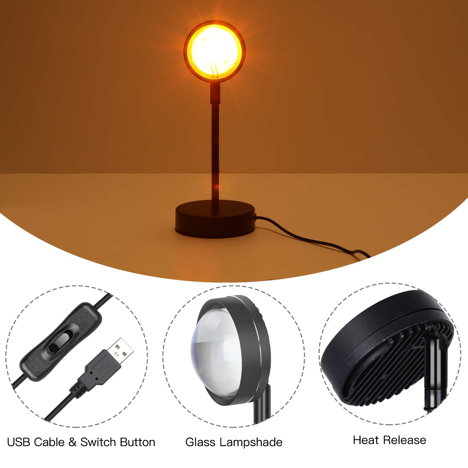Sunset Lamp Projector - 180° Rotating LED Sunset Projection Night Light for Bedroom & Living Room Decor | Romantic Wall & Floor Visual Lighting | Perfect for Relaxation, Meditation & Home Ambiance