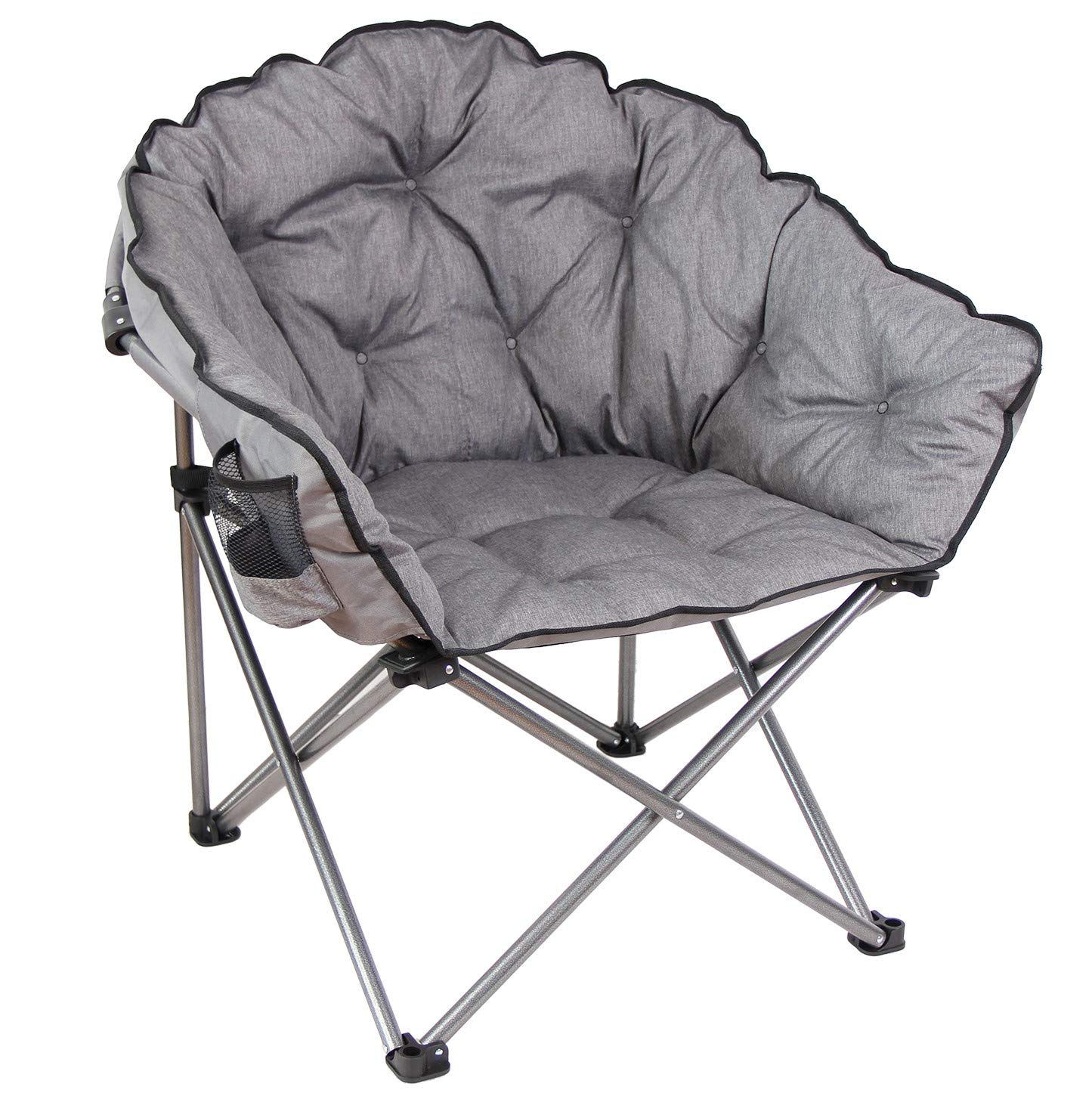 MacSports Padded Cushion Outdoor Folding Lounge Chair - Comfortable Patio Club Chair with Gray Cushion for Backyard, Poolside & Camping Relaxation