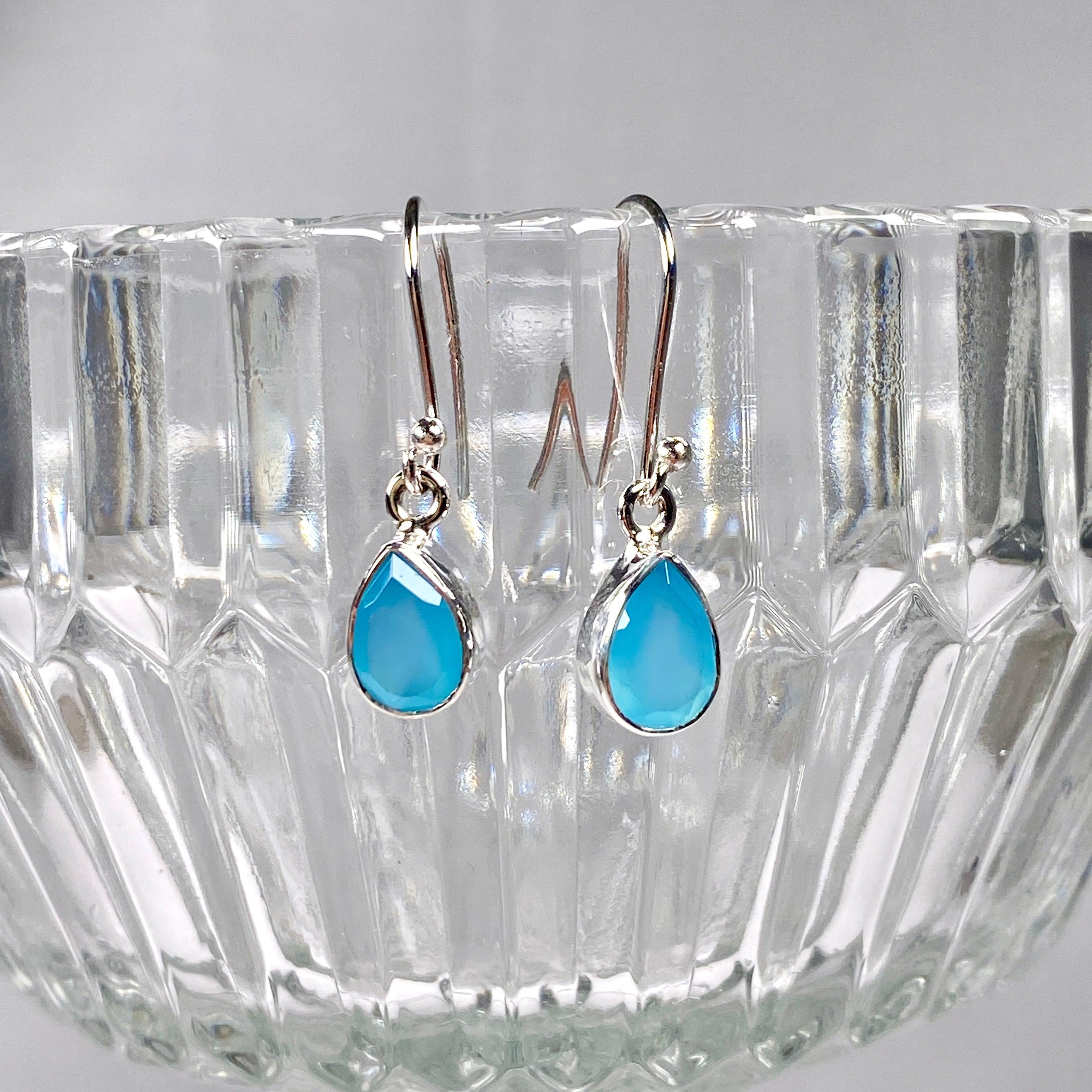 Blue Chalcedony Petite Teardrop Faceted Earrings - Dainty Gemstone Jewelry for Women - Perfect for Weddings, Parties & Everyday Wear
