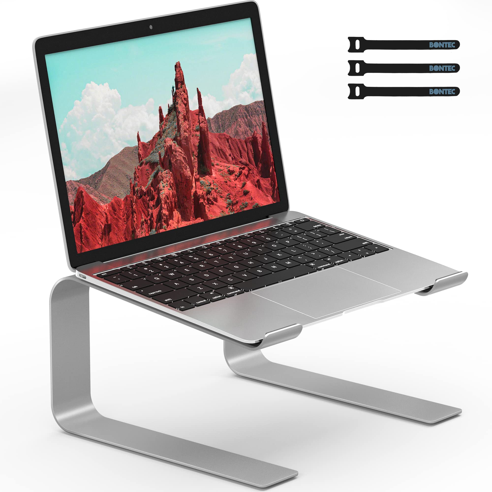 BONTEC Adjustable Laptop Stand for Desk - Ergonomic Aluminum Laptop Riser Holder Compatible with 10-17.3 Inch Notebooks (Silver) - Perfect for Home Office, Gaming & Workspace Setup