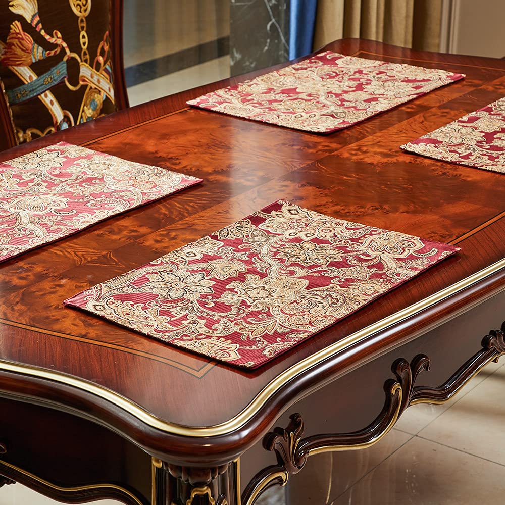 Luxury Retro Fabric Placemats Set of 4 - Machine Washable, Non-Slip & Heat Resistant Dining Table Mats for Indoor Use - Perfect for Dinner Parties, Holiday Gatherings & Everyday Meals (Red)
