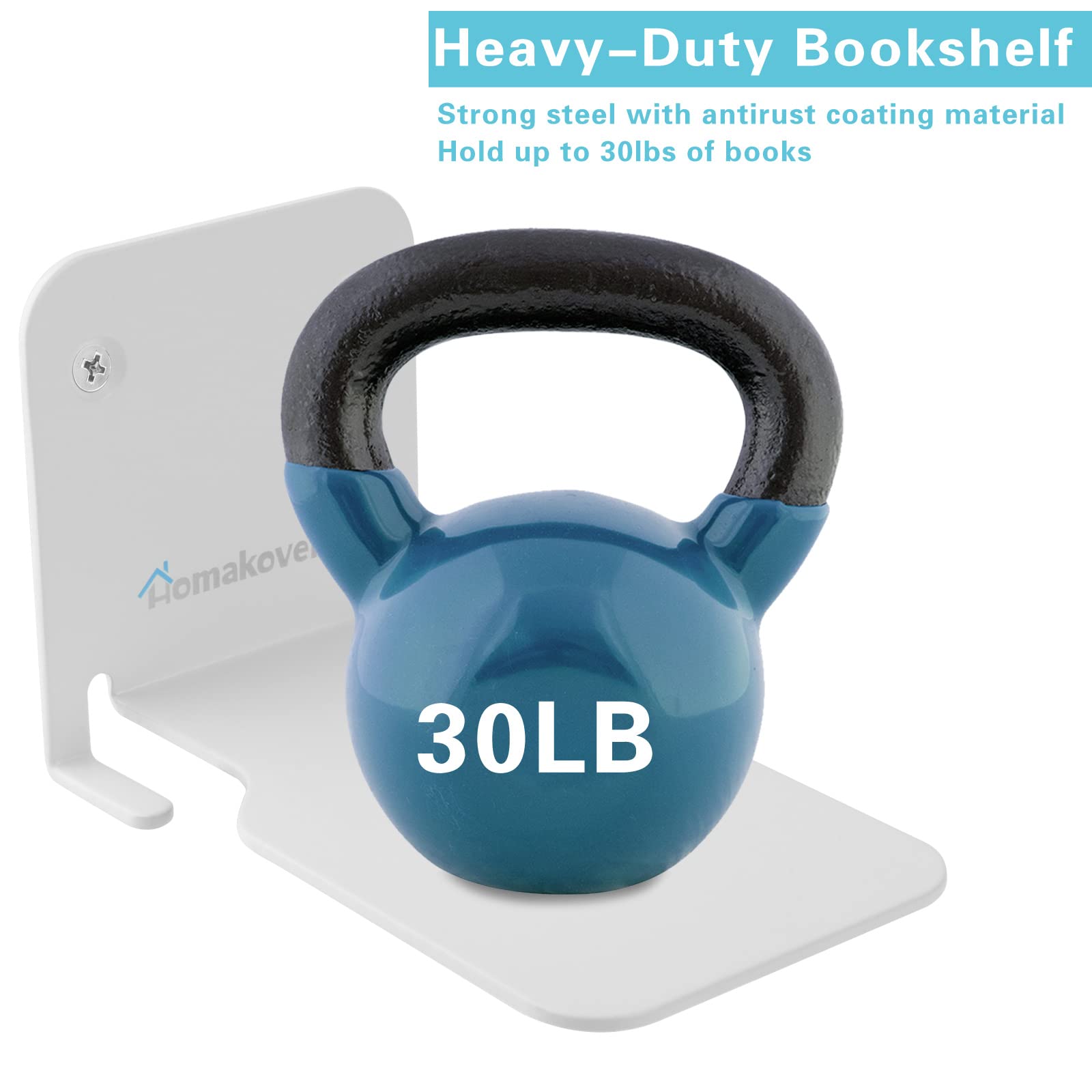 Homakover Invisible Floating Bookshelves - Heavy Duty Wall Mounted Book Organizer | 4-Pack White Iron Storage Shelves for Bedroom, Living Room & Office | Perfect for Small Spaces & Home Decor