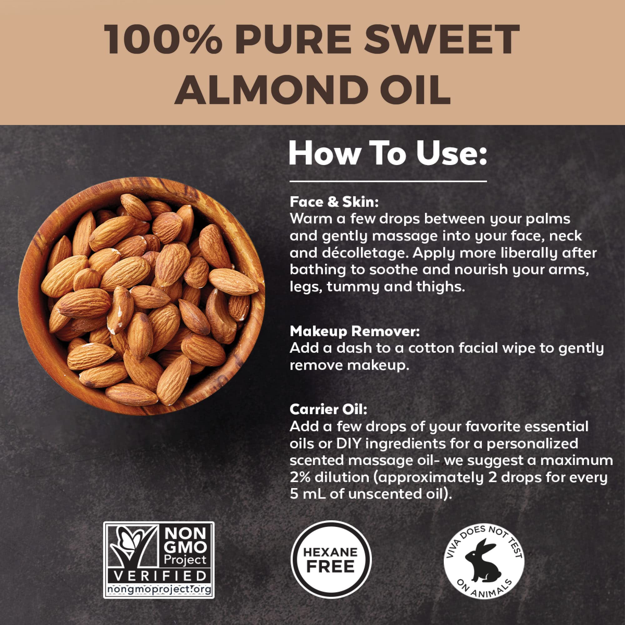 Organic Sweet Almond Oil 16 oz (Pack of 2) - Pure Cold Pressed for Skin & Hair Care - Natural Moisturizer for Face, Body & Scalp - Unscented Massage Oil for Relaxation & Aromatherapy - Perfect for DIY Beauty Recipes & Spa Treatments