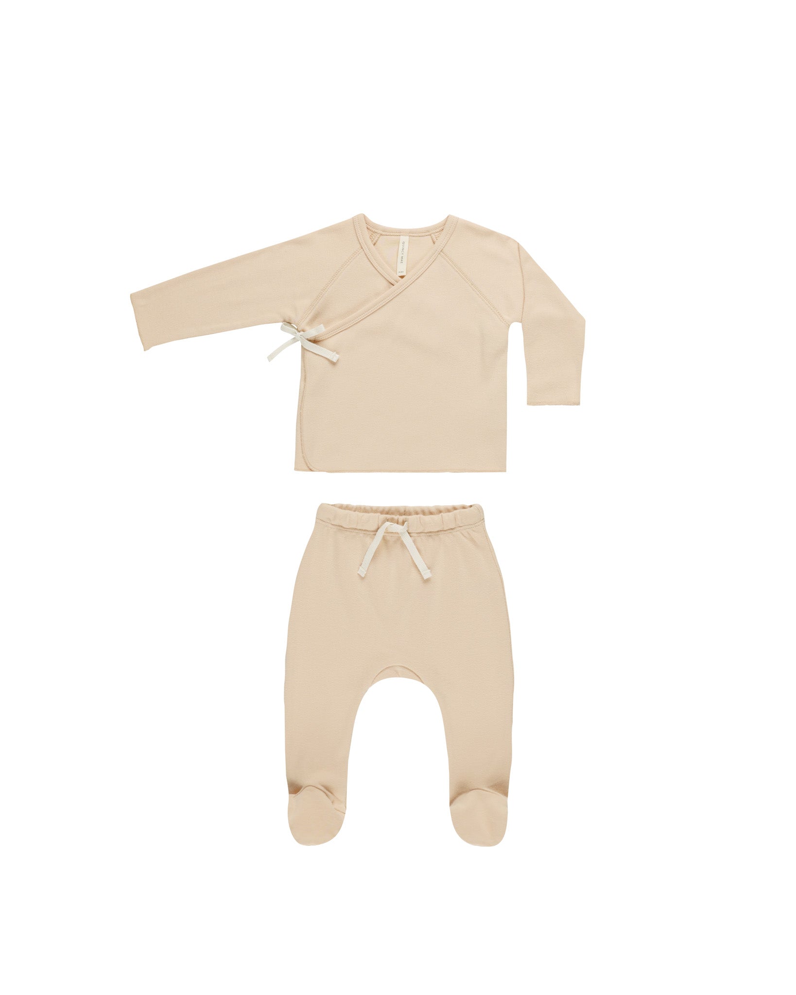 Quincy Mae Baby Wrap Top & Footed Pant Set - Soft Shell Pink Cotton Outfit for Newborns & Infants | Perfect for Photoshoots, Playdates & Special Occasions