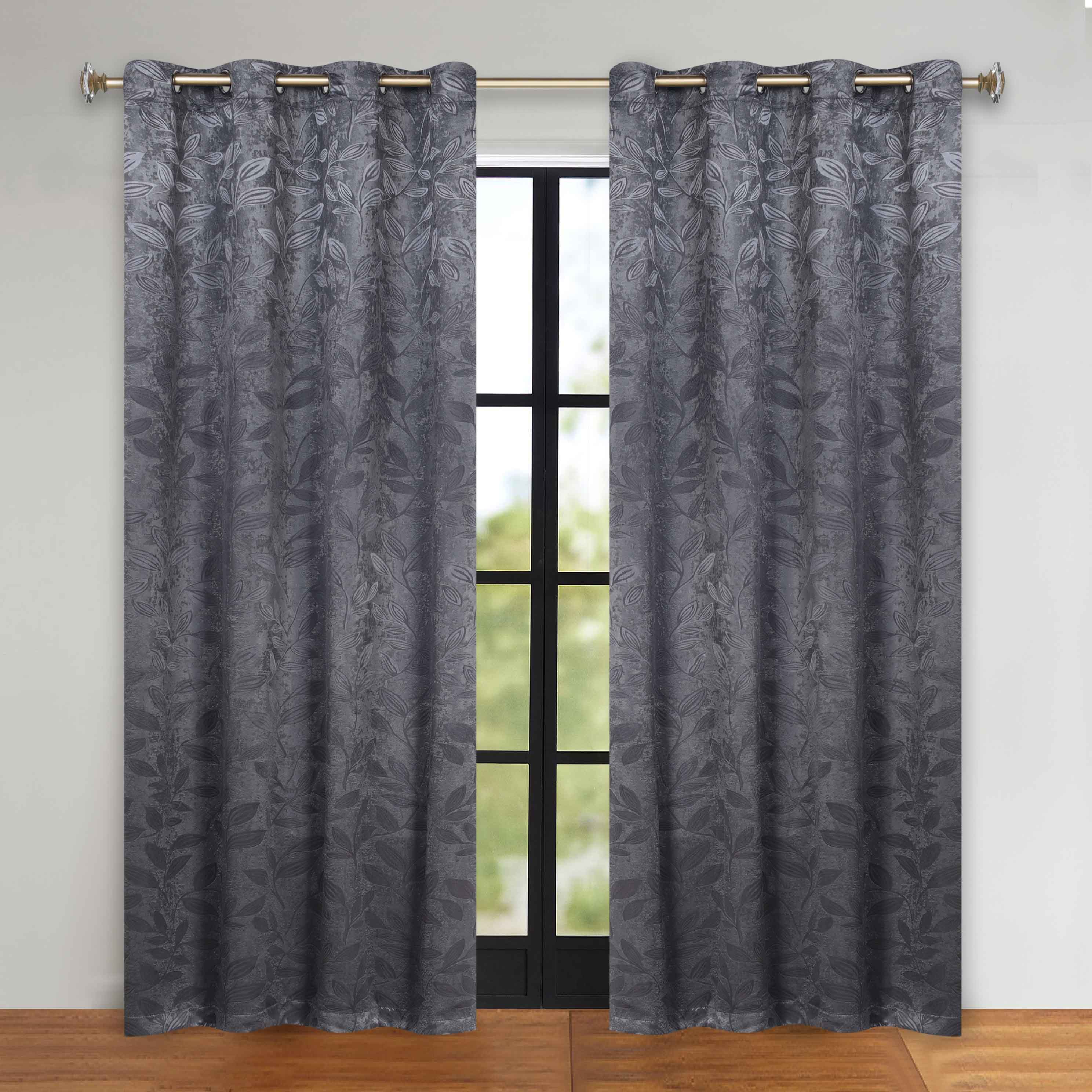 Leaves Grommet Blackout Curtains Set of 2 - Thermal Insulated Room Darkening Drapes for Bedroom & Living Room - Noise Reducing Window Treatment for Home Decor