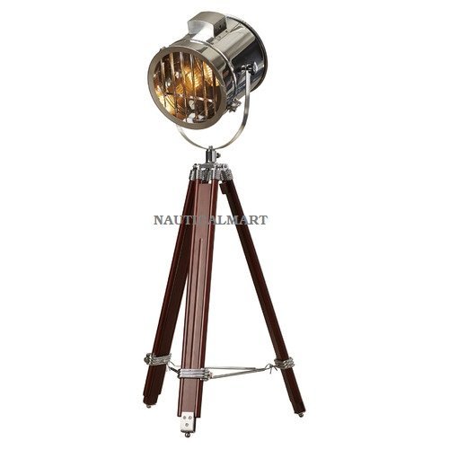NauticalMart Designer's Searchlight Shiny Finish Tripod Floor Lamp - Modern Adjustable Standing Light for Living Room, Bedroom & Office - Perfect for Reading, Decor & Ambient Lighting