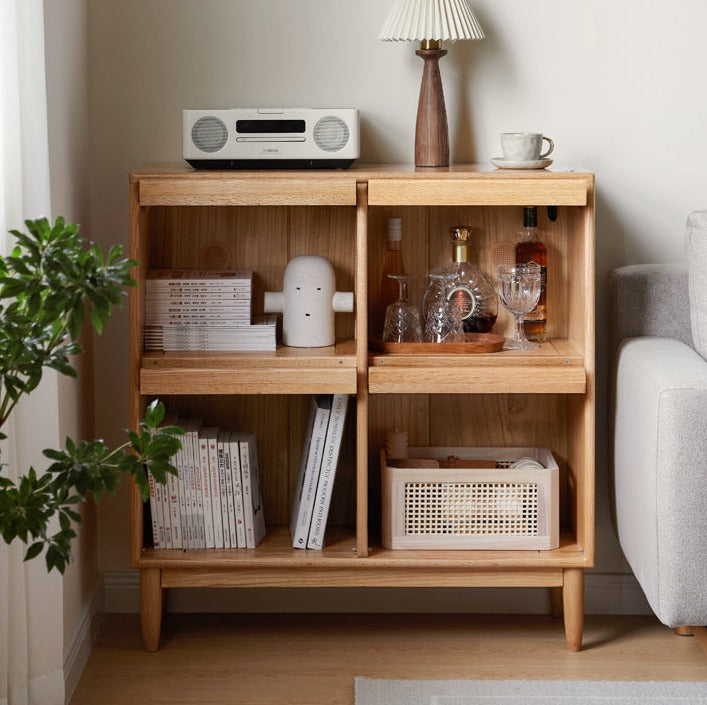 Solid Oak & Cherry Wood 4-Door Bookcase with Built-in Lighting - Modern Bookshelf for Living Room, Office, or Library - Perfect for Storing Books, Magazines, and Decorative Items