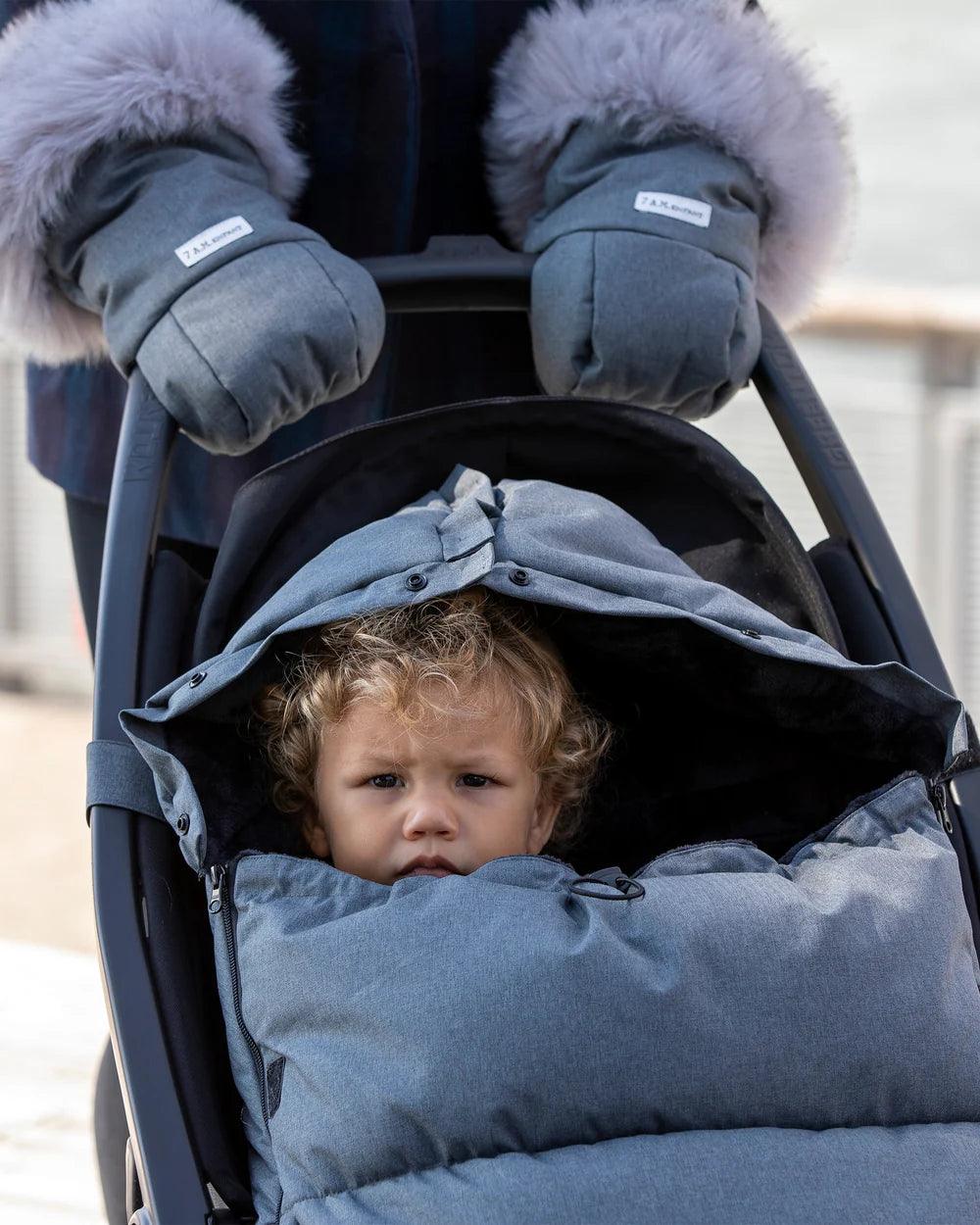 7 A.M. Car Seat Cover & Stroller Footmuff - Tundra Plush & Faux Fur in Heather Dark Grey - Warm Winter Protection for Babies in Car Seats and Strollers